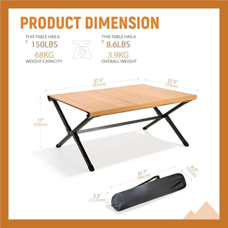 Egg Roll-Up Camping TableAluminum Rolled-Up Tabletop Scratch-Resistant Non-Slip Base X-Shaped Legs Lightweight Multi-Purpose for Indoor Outdoor Use