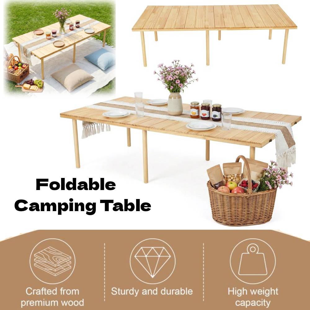 Foldable Camping Table 60X30 Inch Portable Boho Low Picnic Table with Runner for Camping, Party& Tailgating, 2 Height Adjustable, Indoor\u002FOutdoor Use