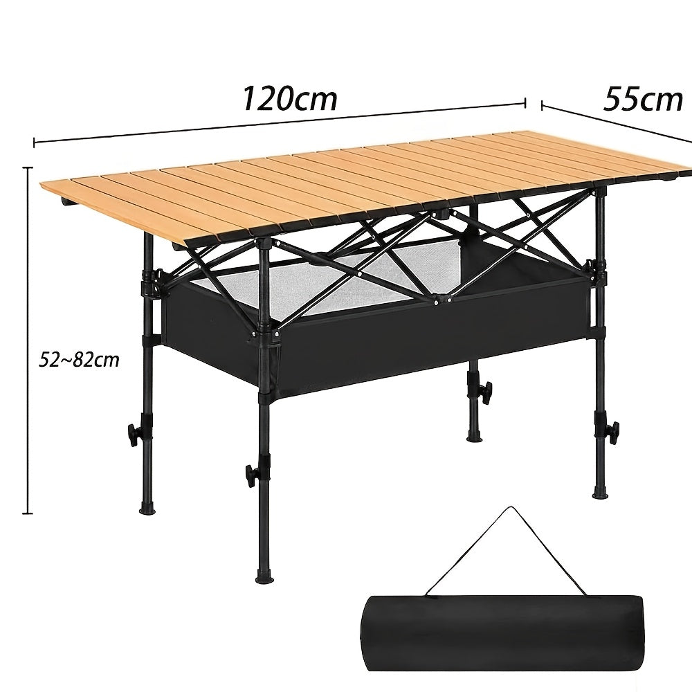 Adjustable Height Folding Table, Portable Outdoor Table with Large Storage Compartment And Carrying Bag - Perfect for Camping And Backyard Gatherings