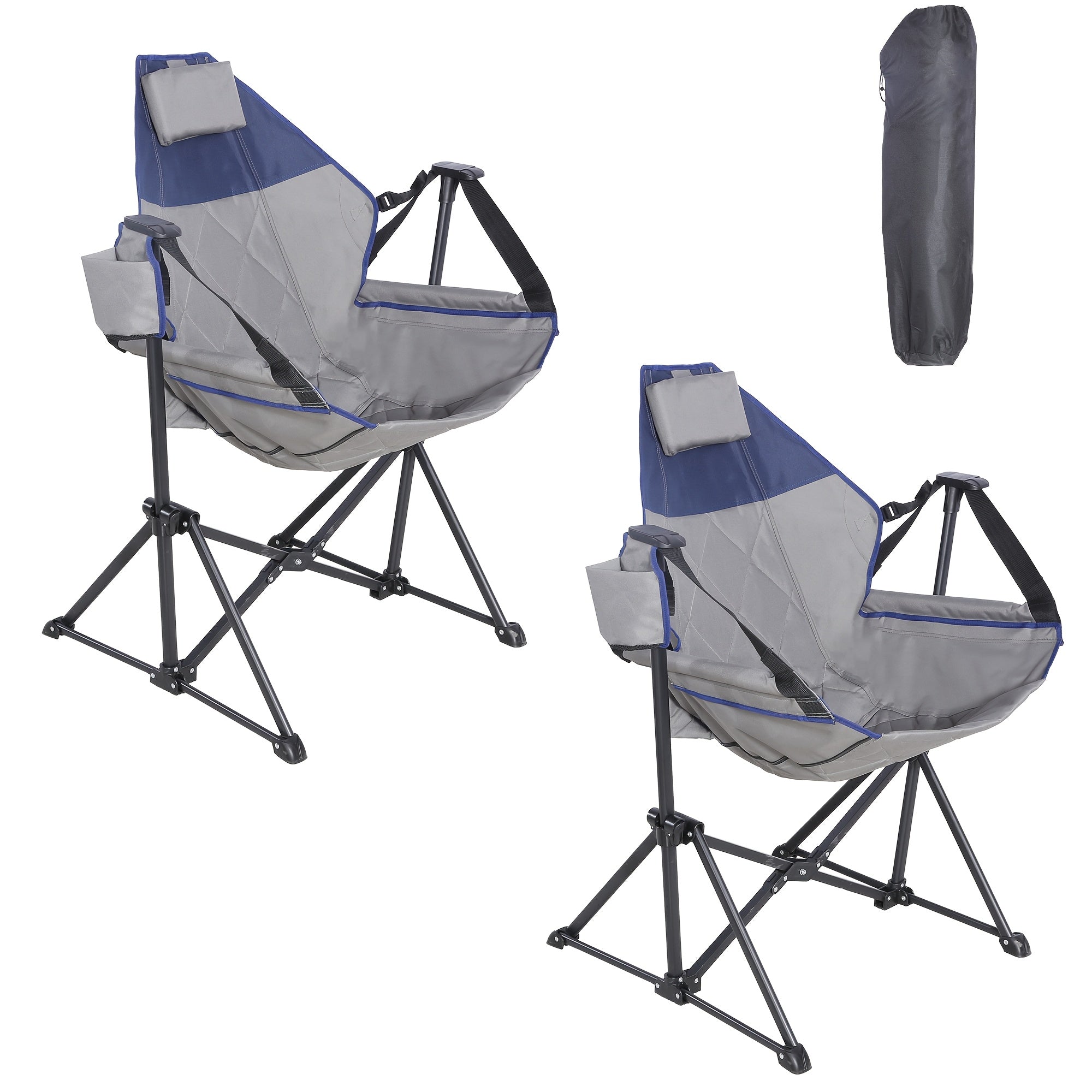 2 Rocking Camping Chairs with Cup Holders, Hammock Chair, Folding Rocking Chair, Outdoor Lounge Chair, Portable Fishing Chair, Patio Leisure Chair