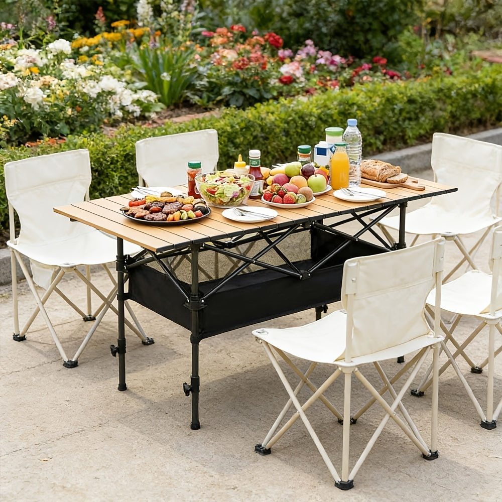 Adjustable Height Folding Table, Portable Outdoor Table with Large Storage Compartment And Carrying Bag - Perfect for Camping And Backyard Gatherings