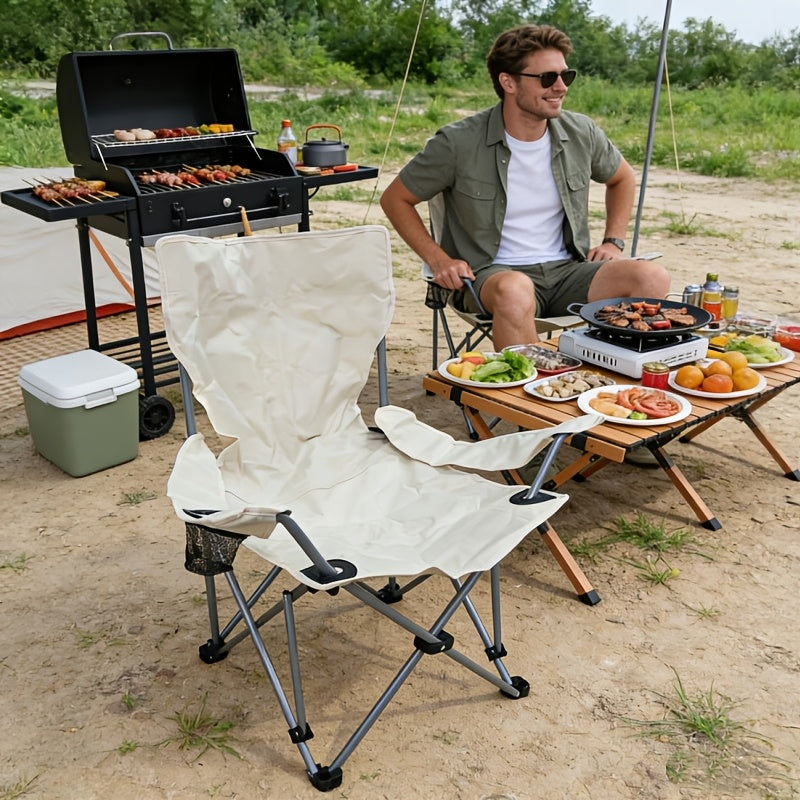 White Portable Outdoor Folding Chair - Essential Fishing Stool with Reinforced Tubing, Non-Slip Feet, Heavy Duty Support, Comfortable for Long Sitting