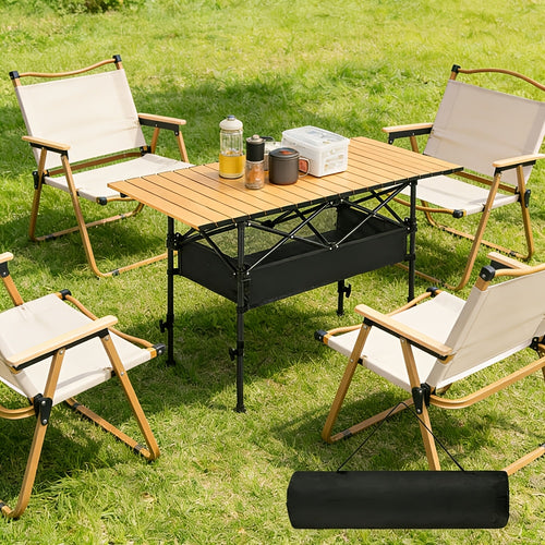 Adjustable Height Folding Table, Portable Outdoor Table with Large Storage Compartment And Carrying Bag - Perfect for Camping And Backyard Gatherings