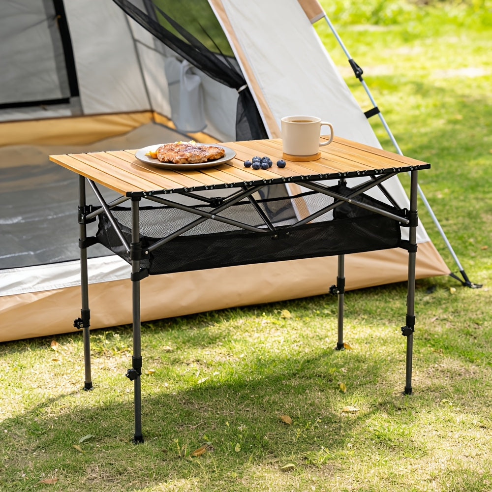Adjustable Height Folding Table, Portable Outdoor Table with Large Storage Compartment And Carrying Bag - Perfect for Camping And Backyard Gatherings