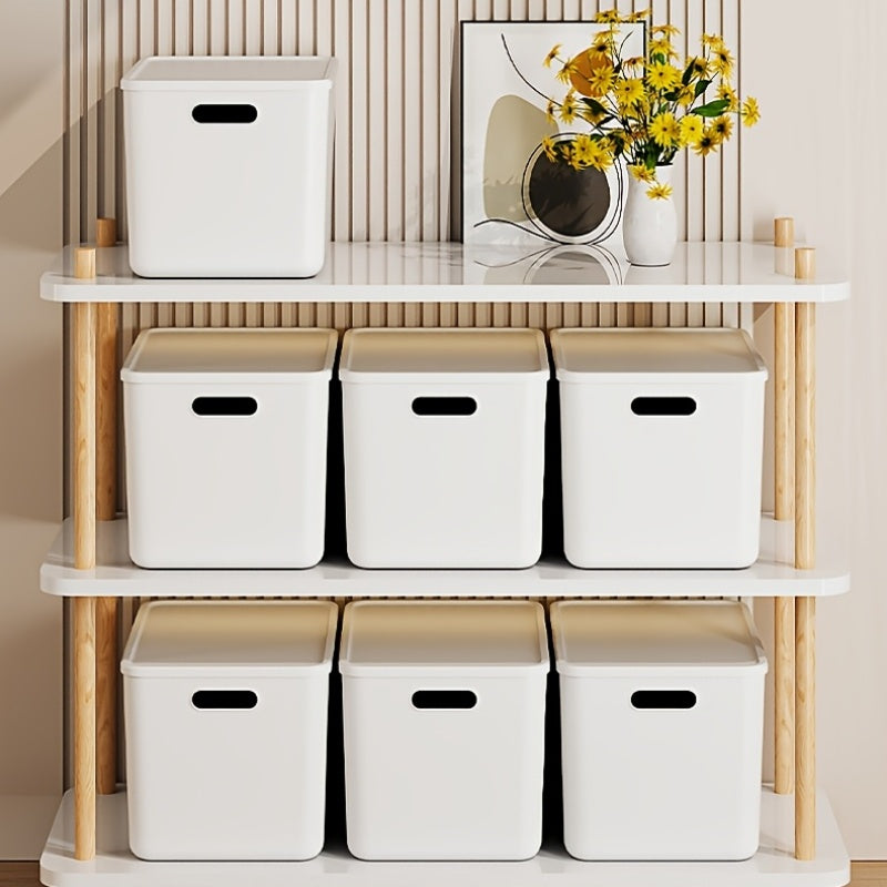 Four-Piece Set Of Extra-Large Wardrobe Storage Bins, Premium White High-End Square Storage Boxes With Handles, 13-Inch Plastic Storage Bins, Lid\u002FNo-Lid Options Suitable For Organizing Clothes, Tools. Local Warehouse, Free Shipping!