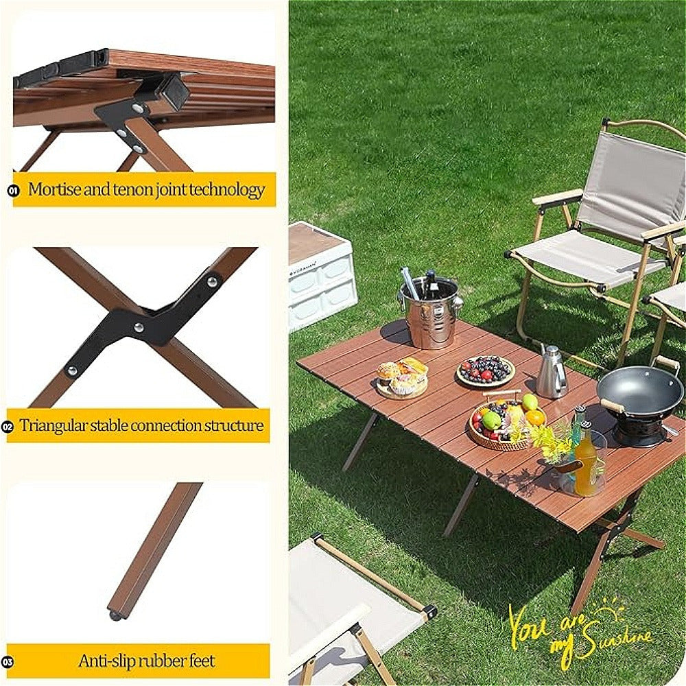 Portable Camping Large Folding Egg Roll Table, Beach Table, Courtyard Barbecue Party Table, Suitable for Use in All Four Seasons, Portable Table for Camping, Courtyard, Park and Living Room, A Festival Gift for Family and Friends
