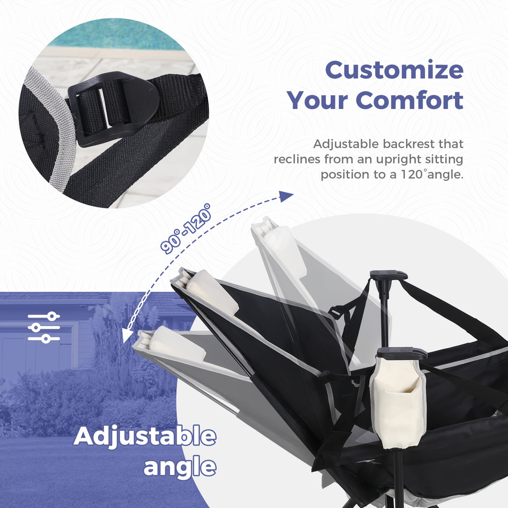 2 Rocking Camping Chairs with Cup Holders, Hammock Chair, Folding Rocking Chair, Outdoor Lounge Chair, Portable Fishing Chair, Patio Leisure Chair