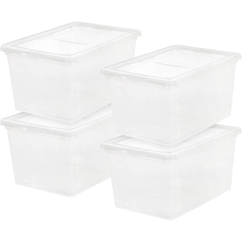 4 - Pack Storage Bins with Lids, 58 Quart, Stackable Containers Box Organize Shoes Closet Shelves Clothes Blankets Towels - BPA - Plastic, Storage Boxes for Organizing