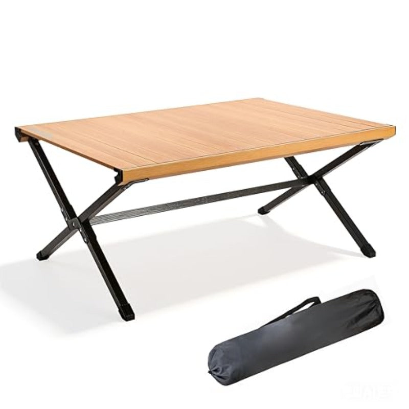 Egg Roll-Up Camping TableAluminum Rolled-Up Tabletop Scratch-Resistant Non-Slip Base X-Shaped Legs Lightweight Multi-Purpose for Indoor Outdoor Use