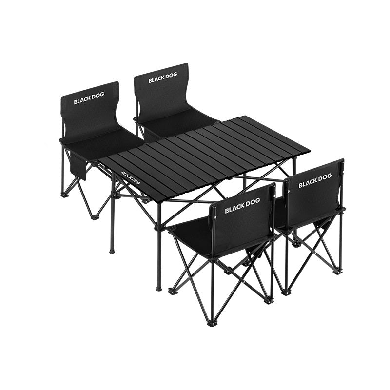 BLACK DOG 5pcs Outdoor Camping Table and Chair Set, Foldable Egg Roll Table and Portable Camping Folding Picnic Chairs, Suitable for Picnics, Fishing, Camping Equipment and Accessories, Portable Camping Table