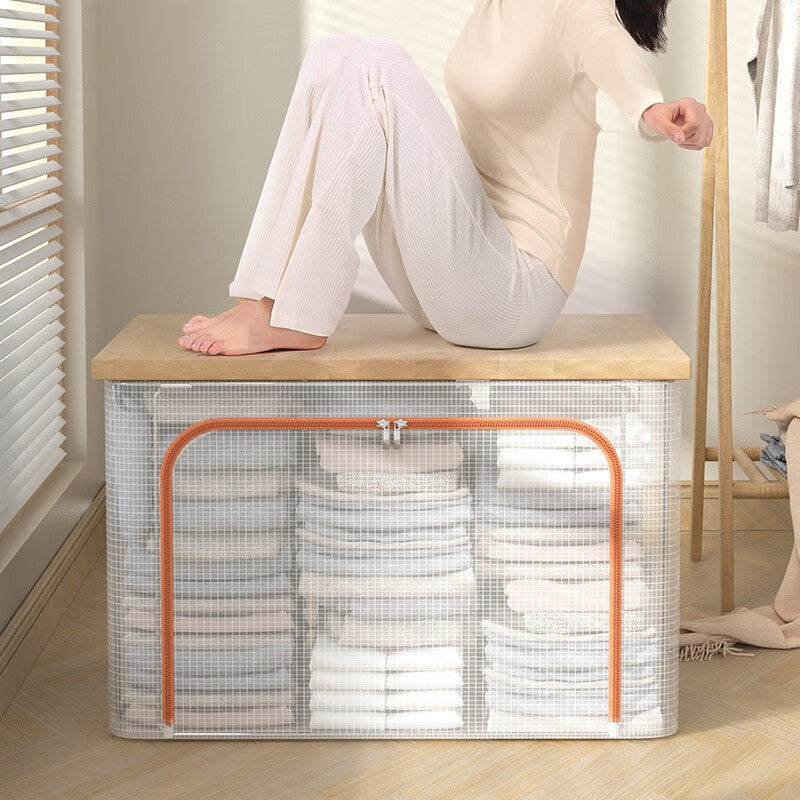 Clear Storage Bins for Organizing, Foldable Underbed Clothes Storage Containers with Lids, Large Capacity Collapsible Blanket Organizers, Stackable Closet Storage Boxes, Under-Bed Storage