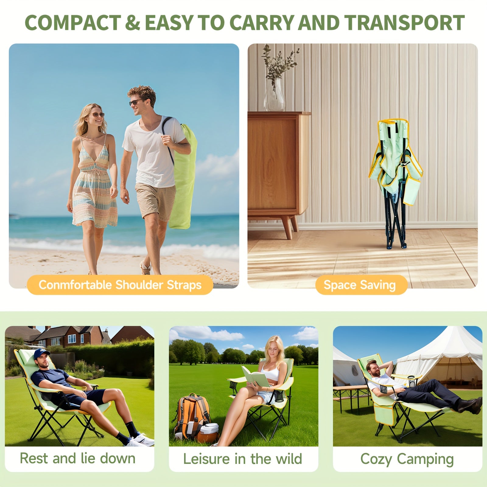 Walker Camping Chairs for Adults - A 6-Legged Beach Chair Featuring a Footrest, Adjustable Reclining from 90° to 135°, Perfect for Outdoor Lounging
